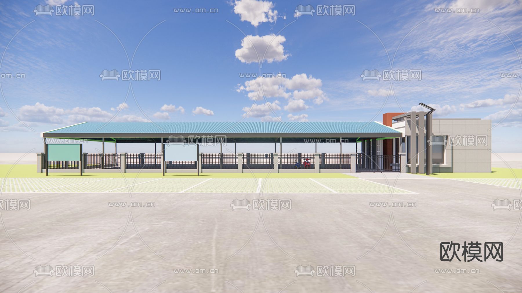 现代停车场su模型下载（渲染图2）