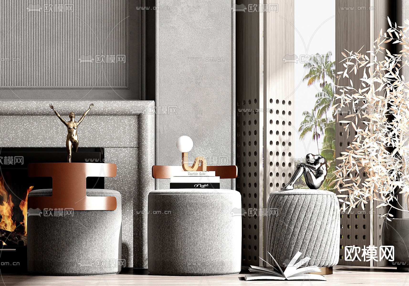 圆凳子 矮凳 沙发凳3d模型下载