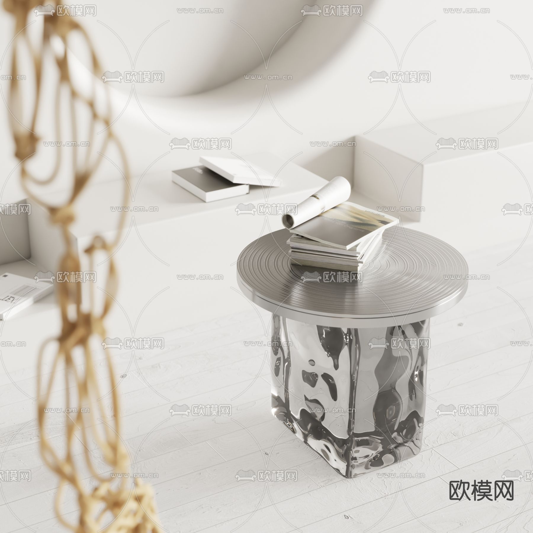 金属圆几 边几su模型下载（渲染图1）