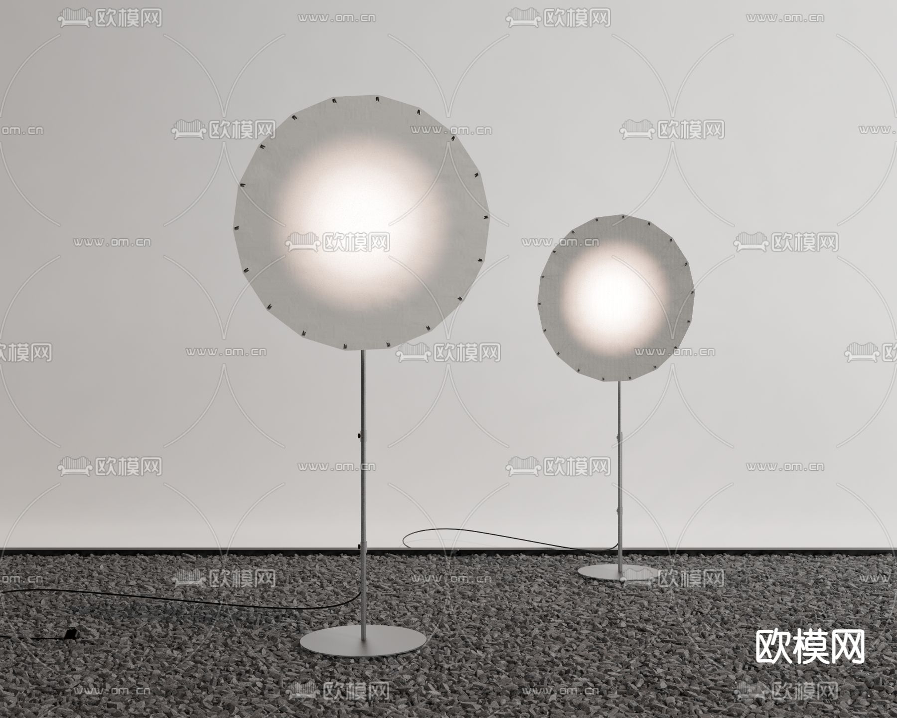 侘寂风圆盘落地灯su模型下载（渲染图1）