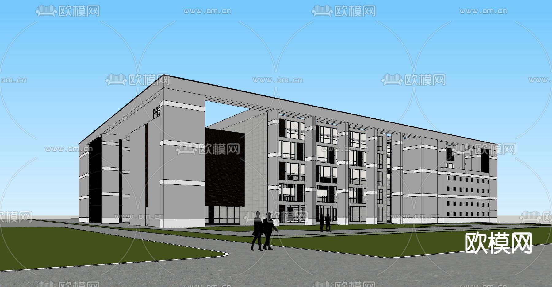 现代多层办公楼外观su模型下载（渲染图2）