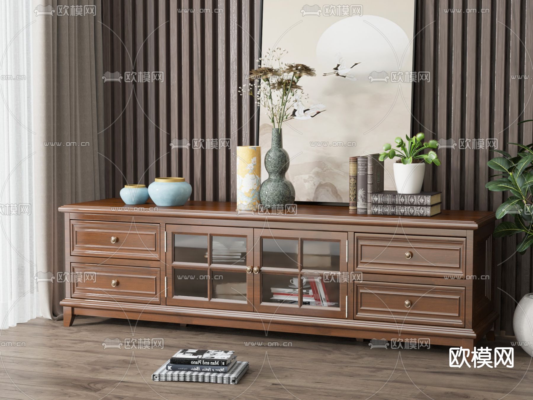 美式电视柜3d模型下载