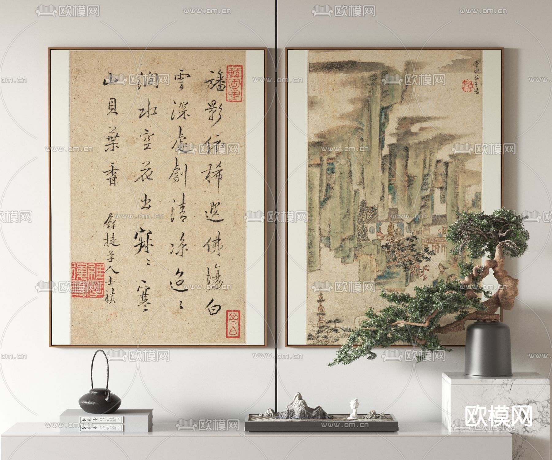 新中式字画 国画 装饰画3d模型下载_ID12272937_3dmax免费模型-欧模网