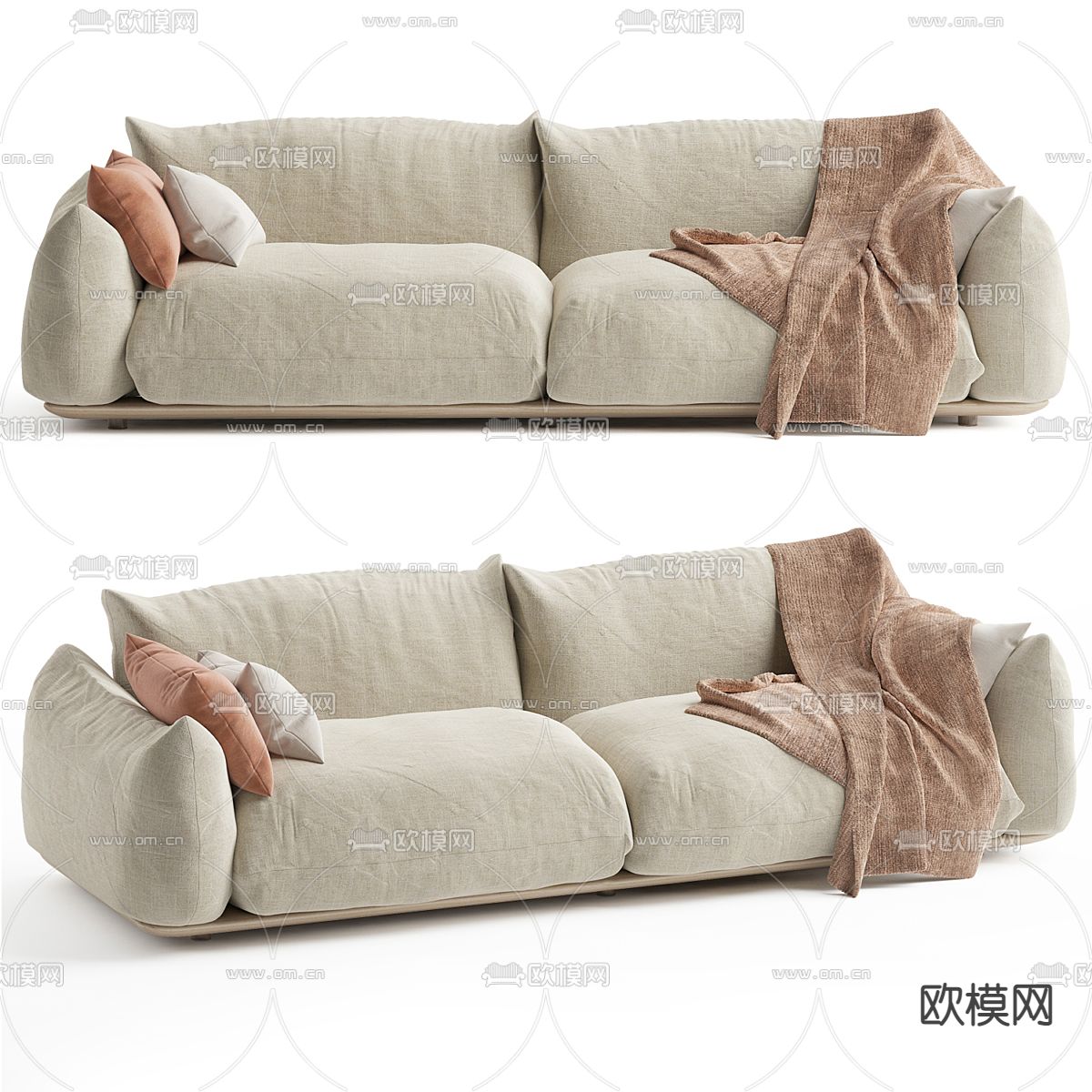 奶油风双人沙发 软体沙发3d模型下载_ID12272367_3dmax免费模型-欧模网