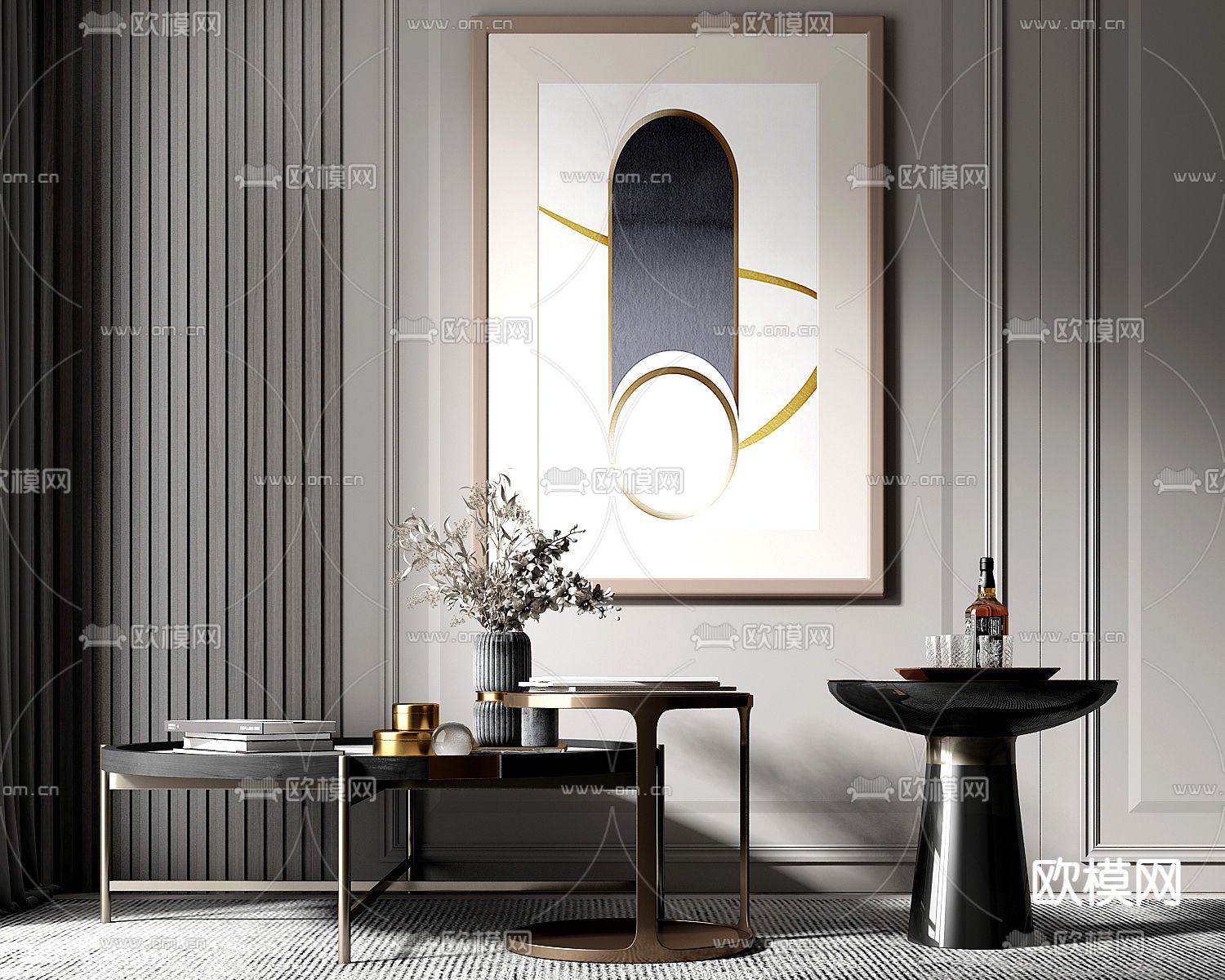 暗黑风子母茶几3d模型下载