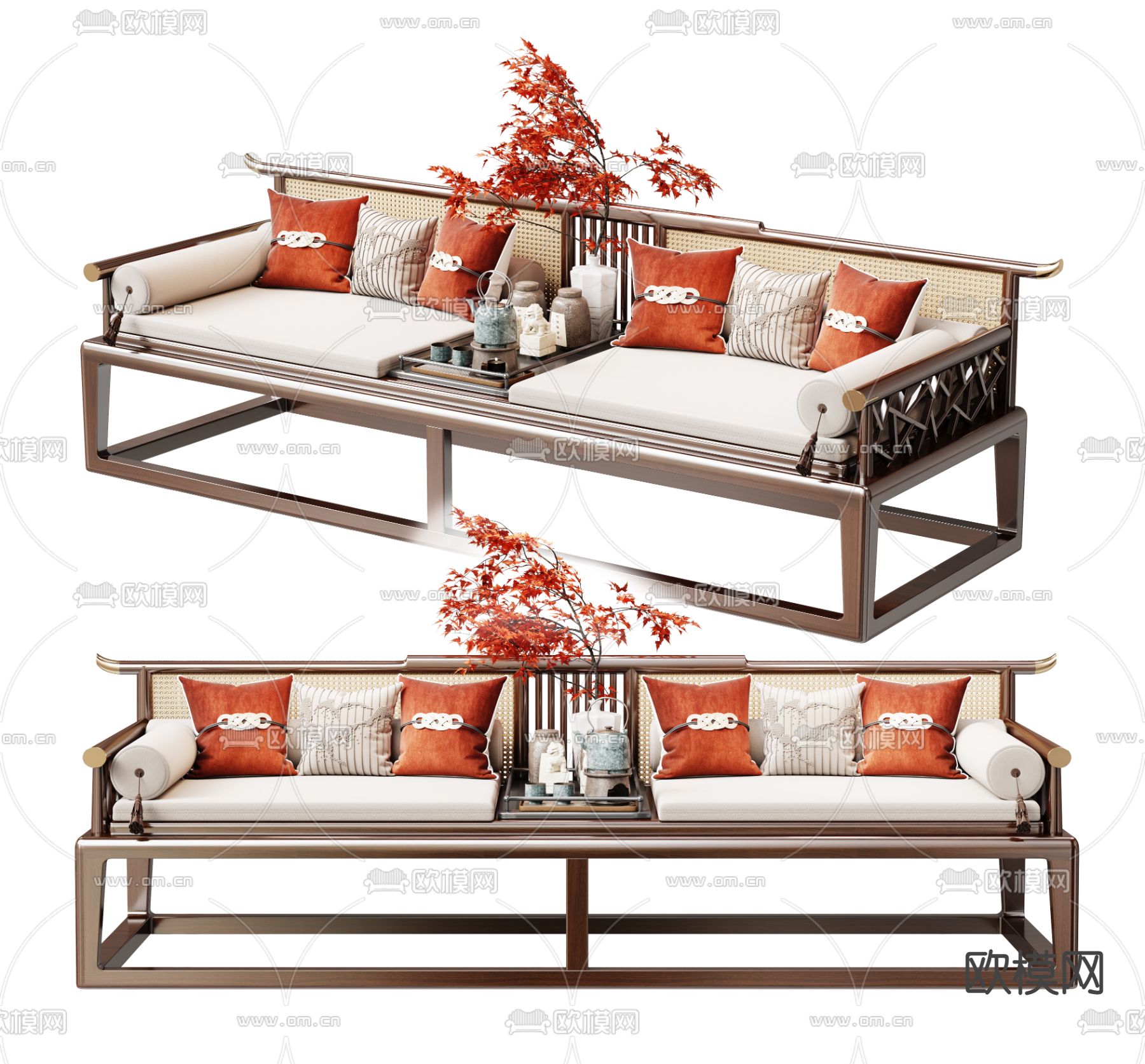 新中式罗汉床 中式沙发3d模型下载
