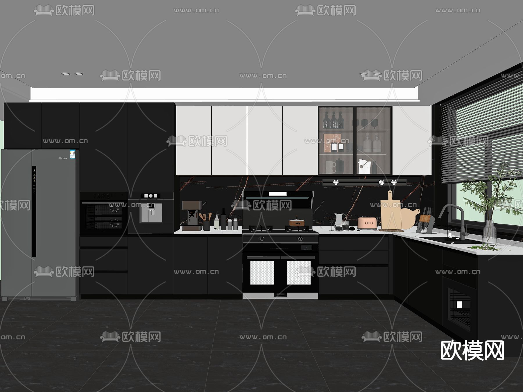 暗黑风厨房 橱柜su模型下载（渲染图2）