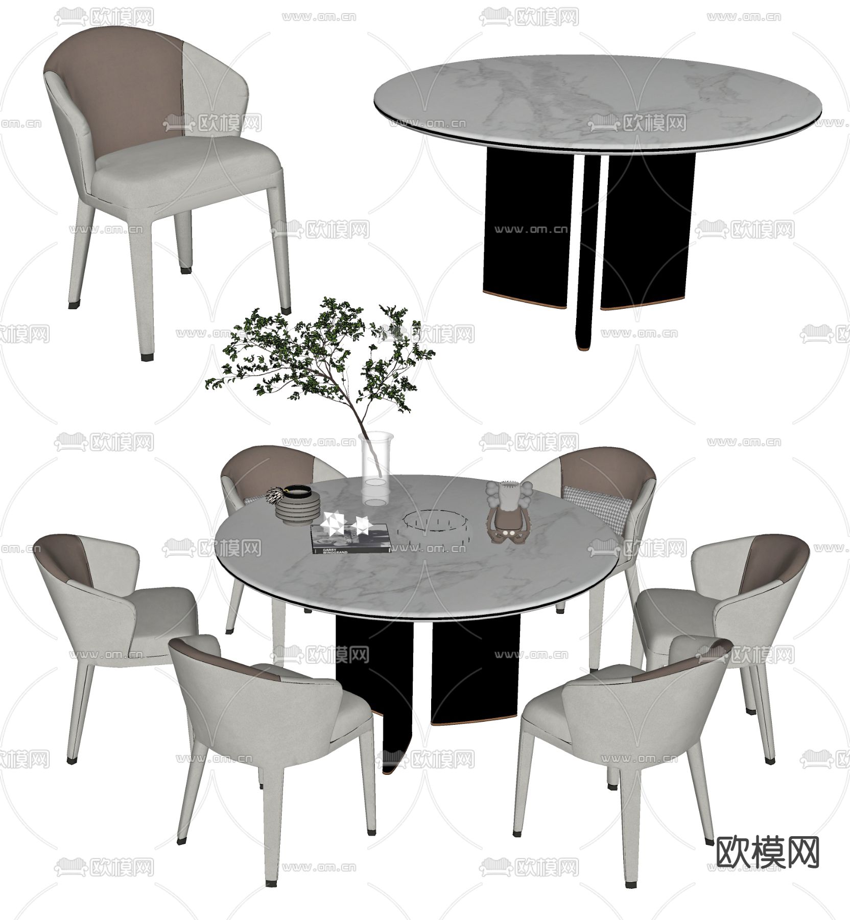 现代圆形餐桌椅su模型
