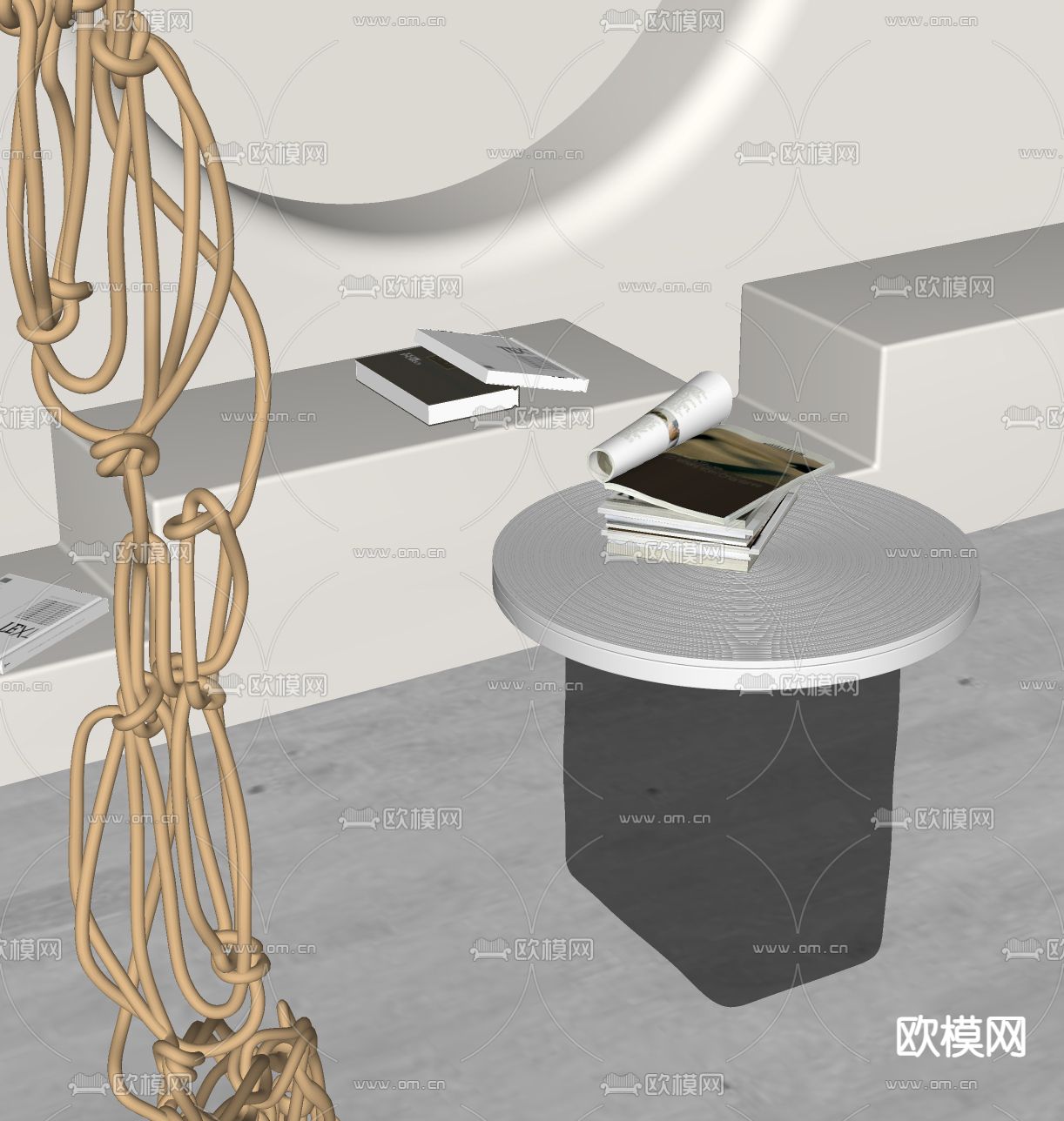 金属圆几 边几su模型下载（渲染图2）