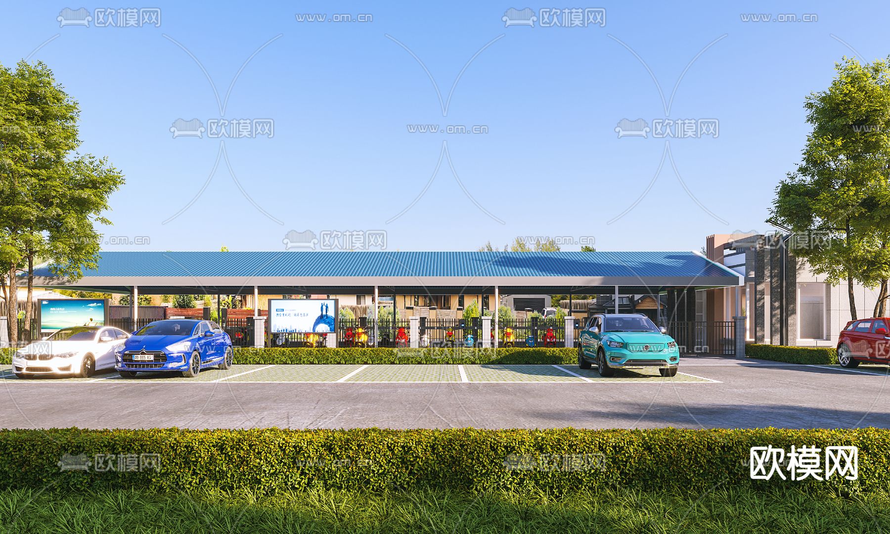 现代停车场su模型下载（渲染图1）