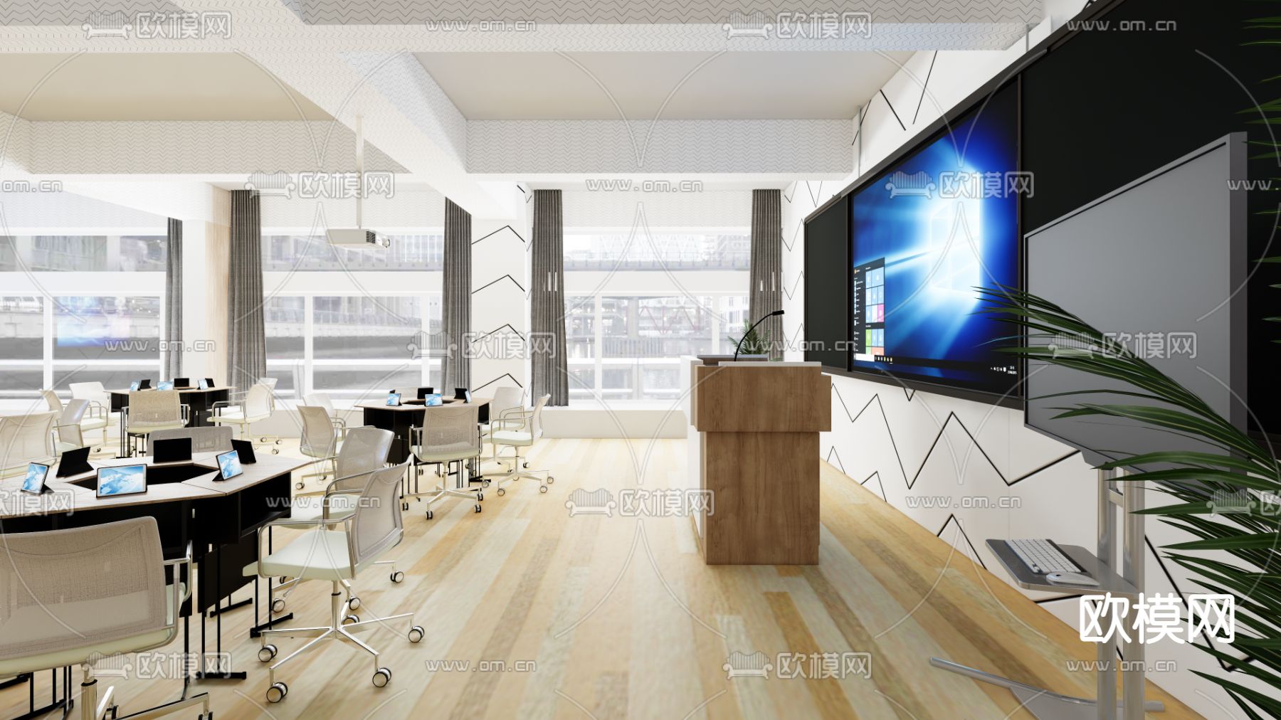 多媒体教室su模型下载（渲染图2）