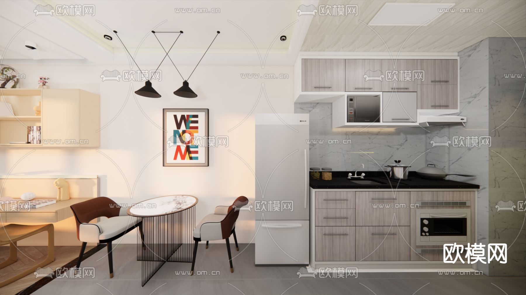 现代单身公寓家居su模型下载（渲染图4）