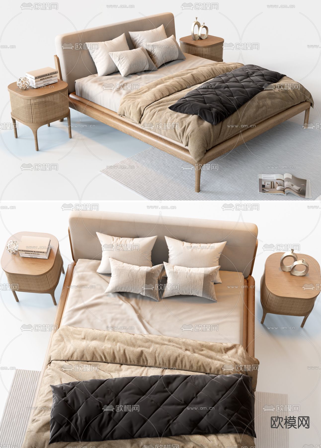 北欧双人床3d模型下载（渲染图2）