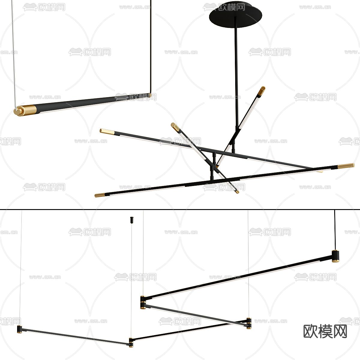 金属条形吊灯3d模型下载