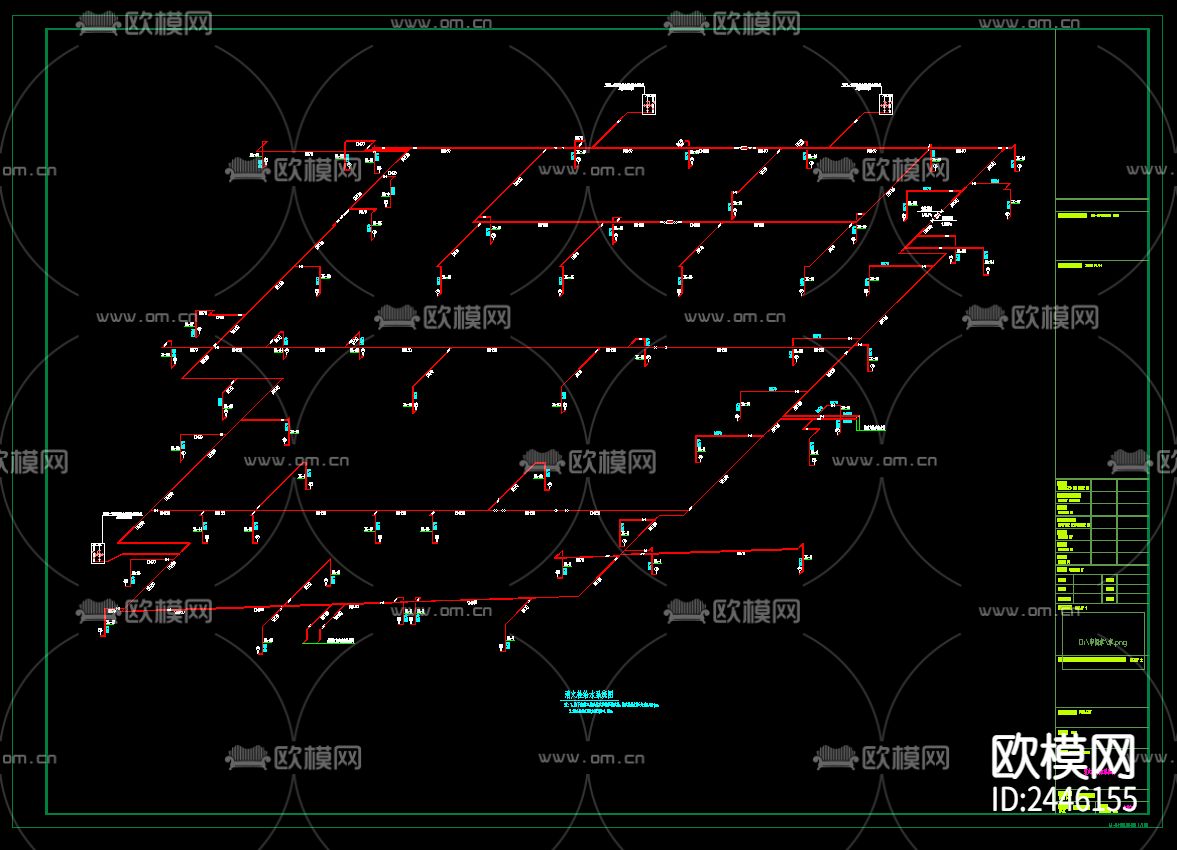 农贸市场地下室给排水CAD施工图下载（渲染图6）