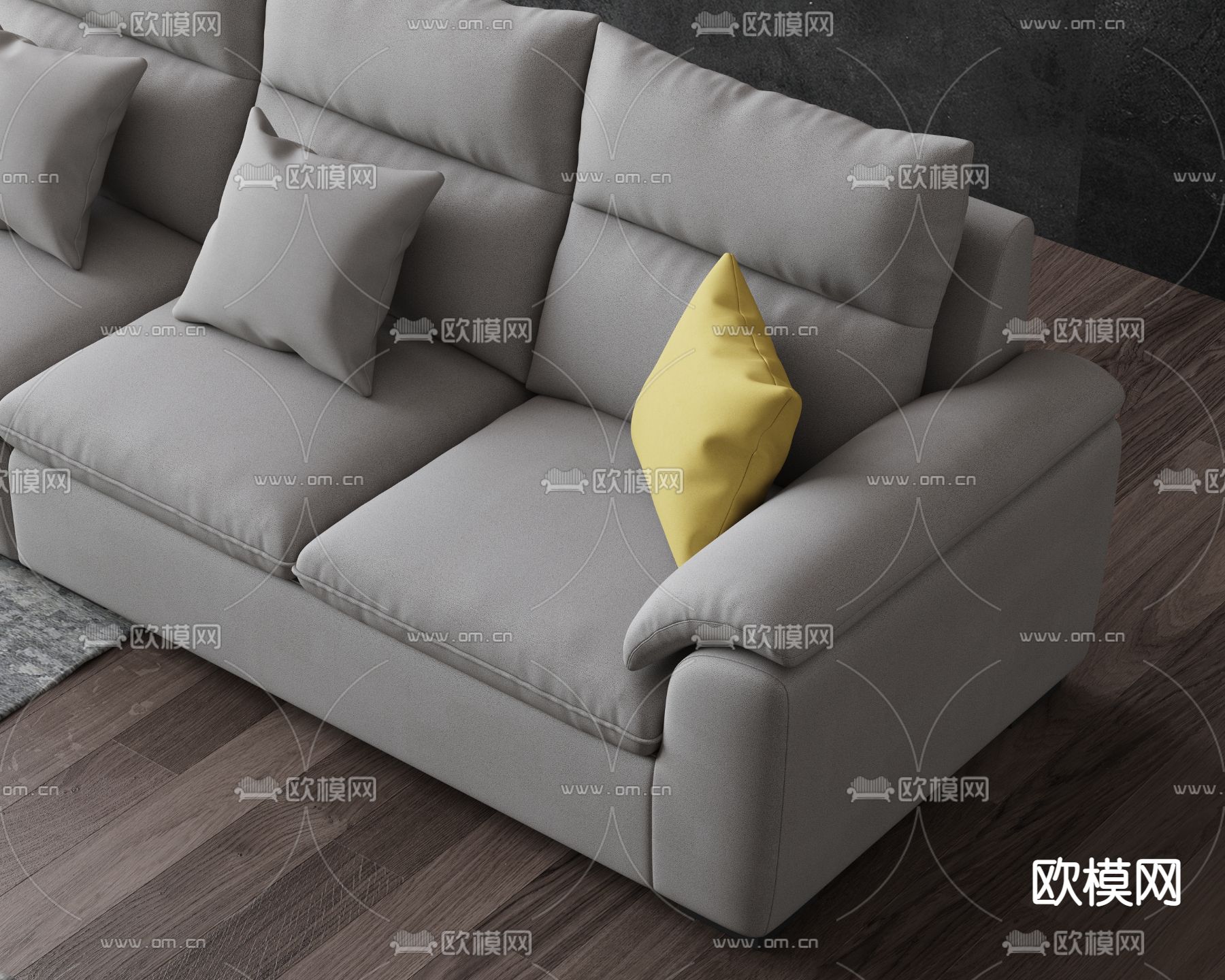 侘寂风灰色沙发3d模型下载（渲染图2）