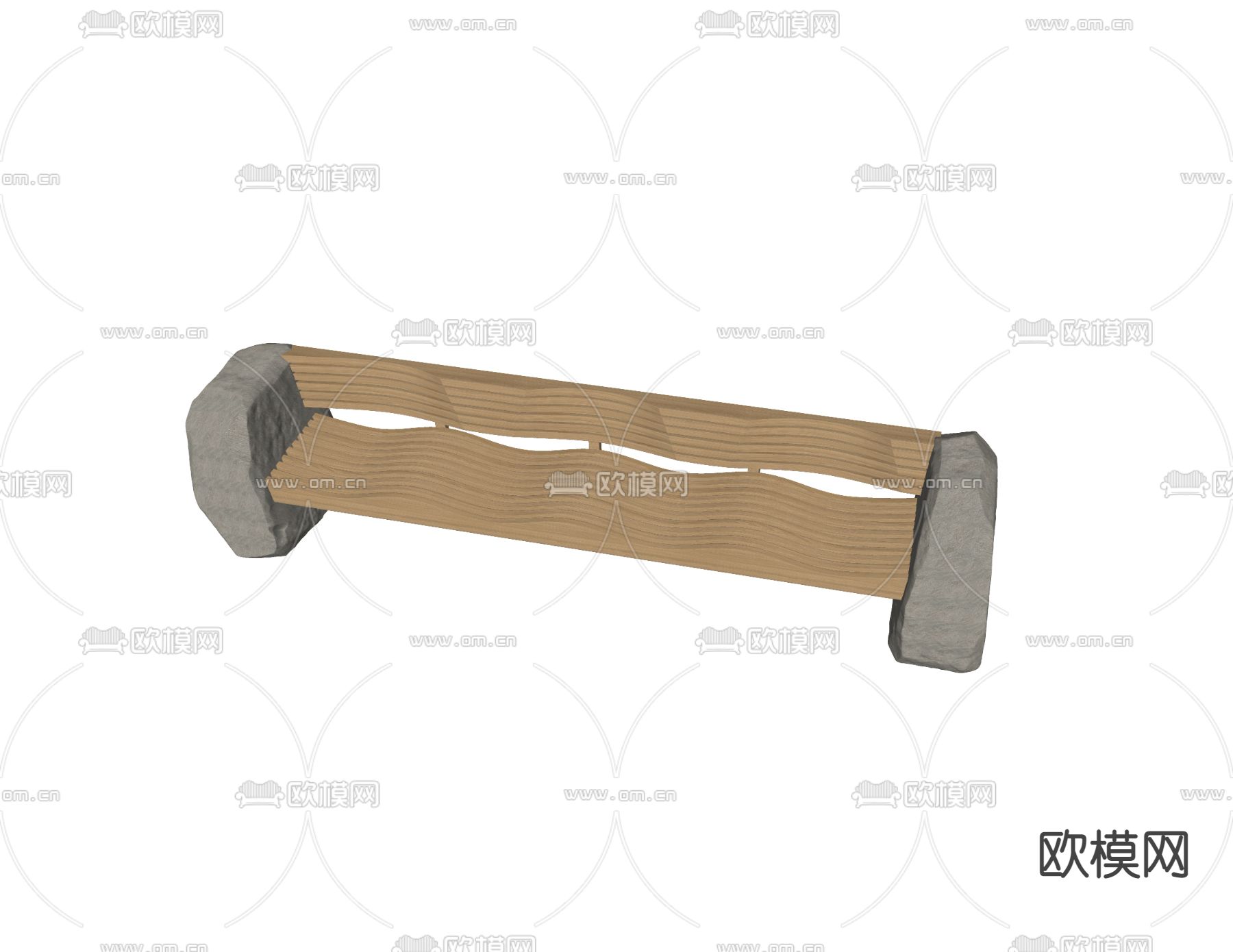 波浪户外长椅 椅子su模型下载（渲染图2）