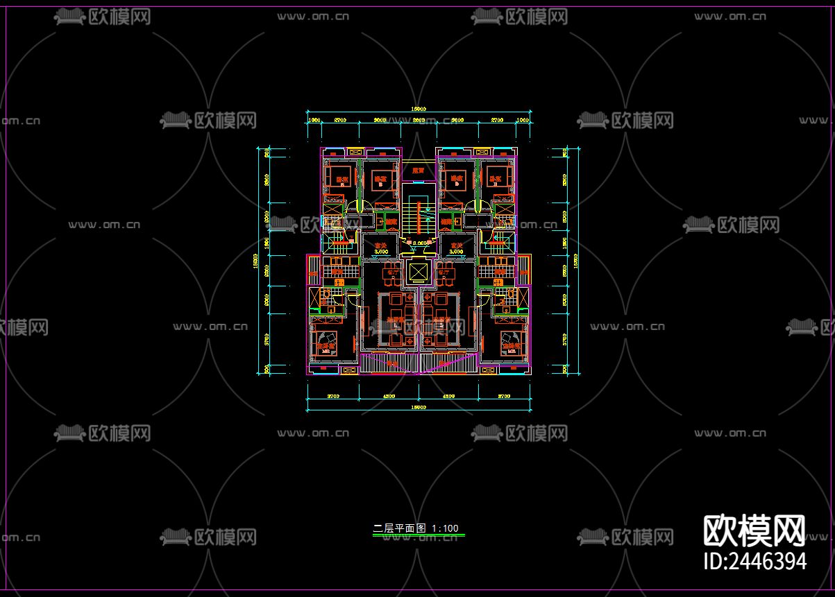 住宅楼户型CAD施工图下载（渲染图3）