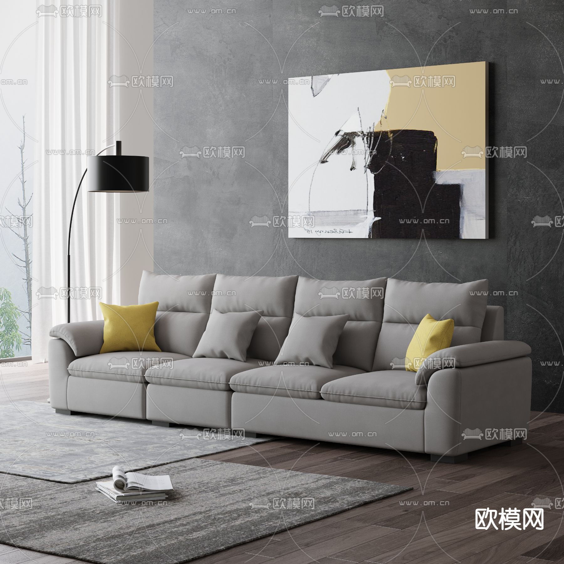 侘寂风灰色沙发3d模型下载（渲染图4）