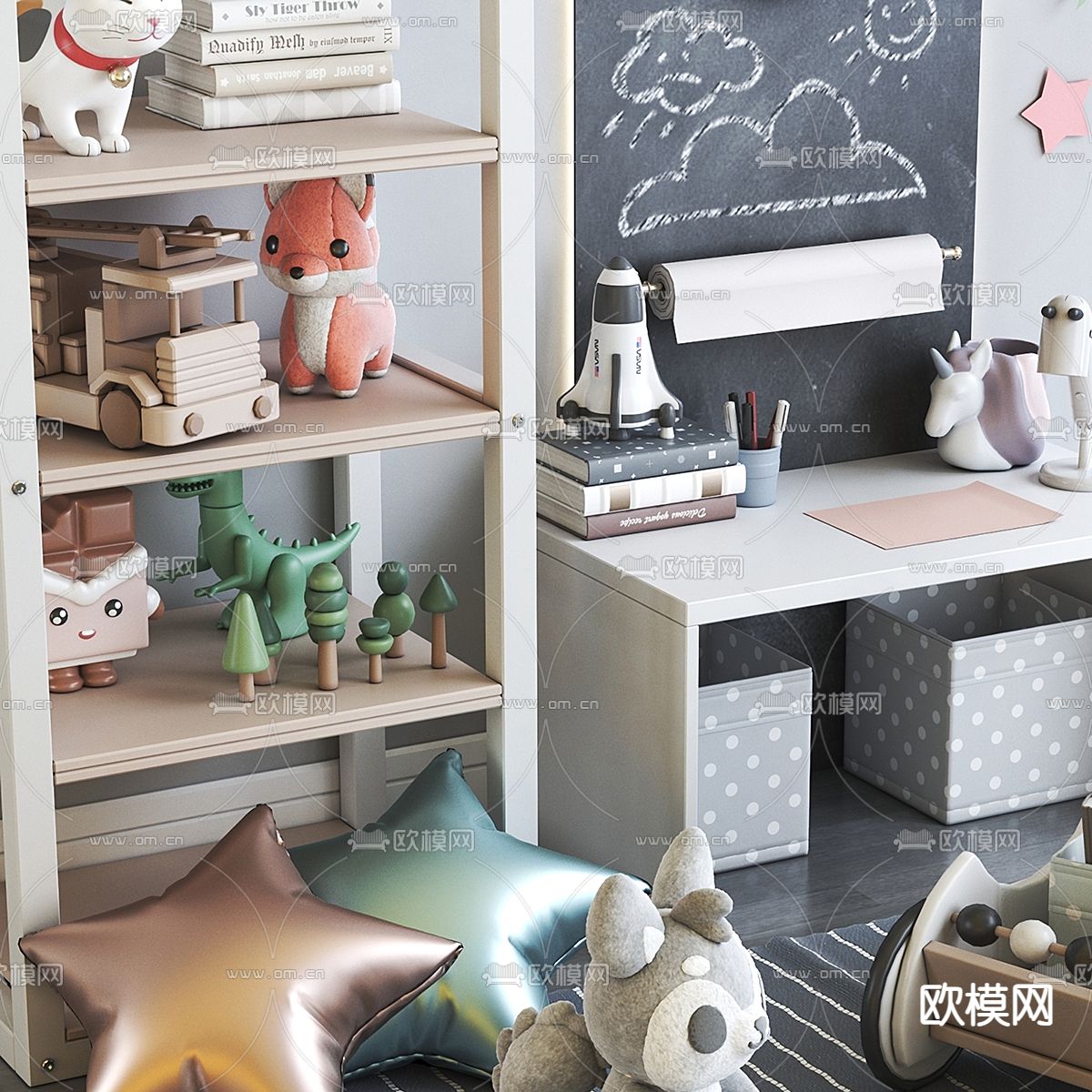 现代儿童柜 玩具3d模型下载（渲染图2）