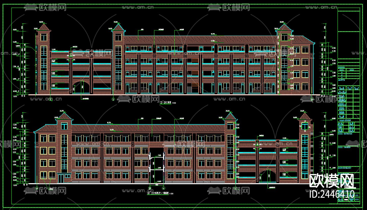 四层框架结构教学楼建筑cad施工图下载（渲染图4）