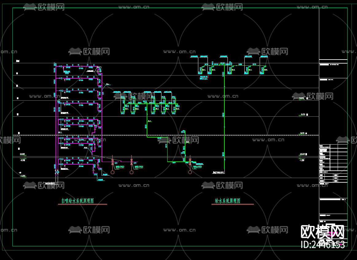 农贸市场综合楼给排水CAD施工图下载（渲染图5）