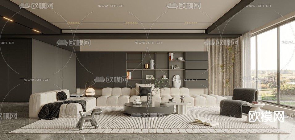 暗黑风客厅3d模型下载(渲染图1)