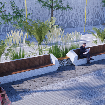  景观坐凳 户外木质座椅子su模型 