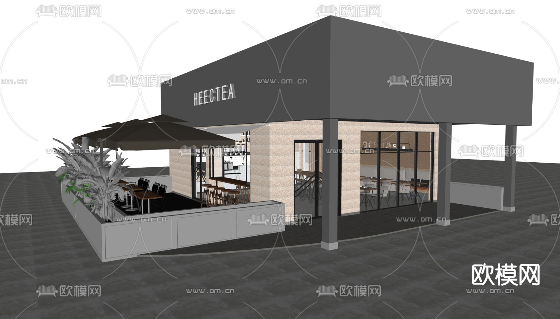 工业风奶茶店su模型