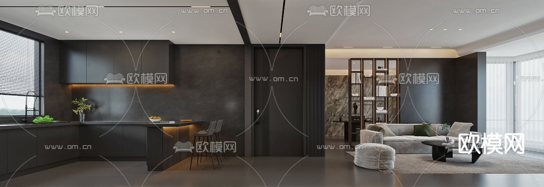 暗黑风客餐厅3d模型下载（渲染图1）