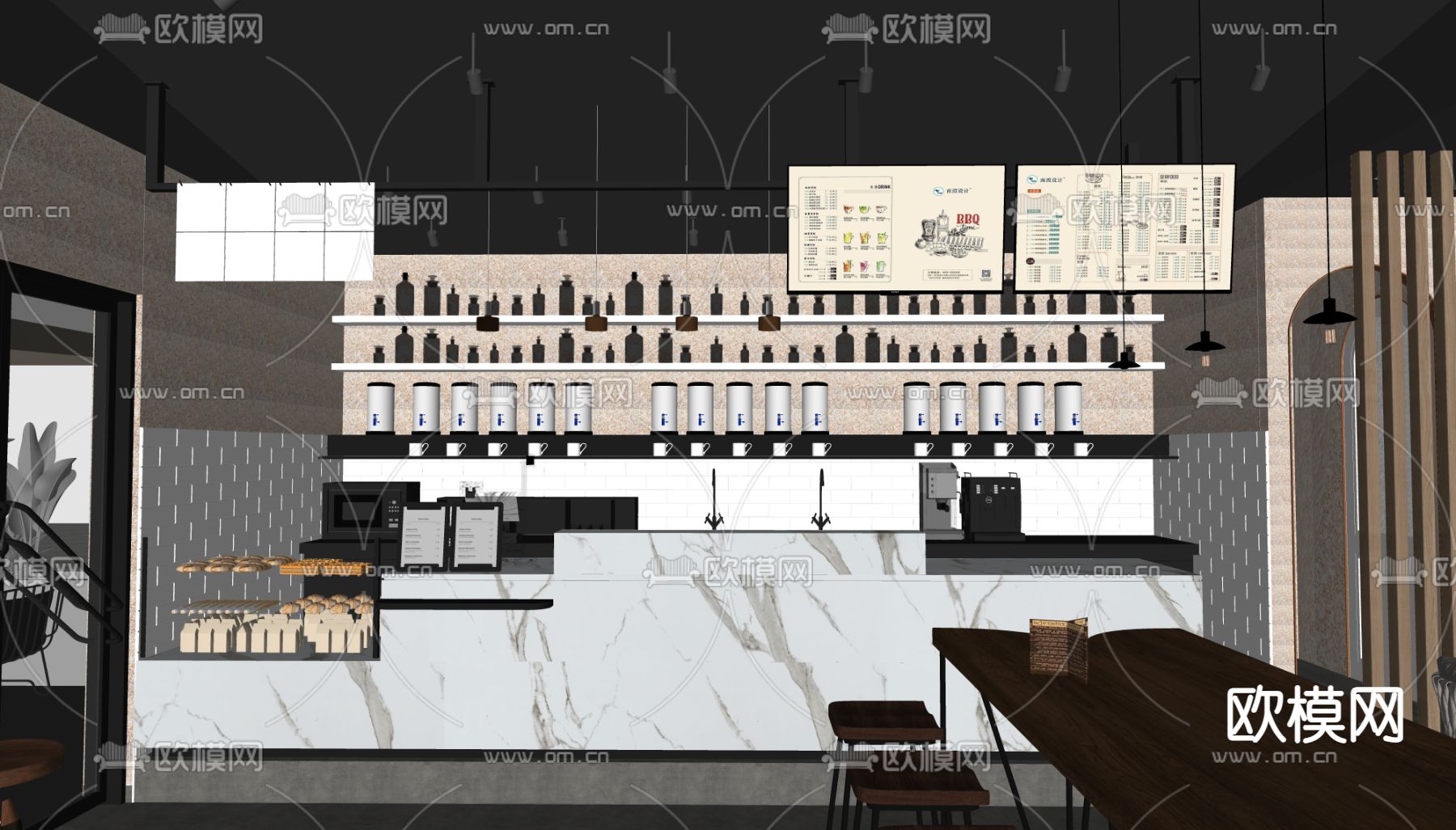 工业风奶茶店su模型