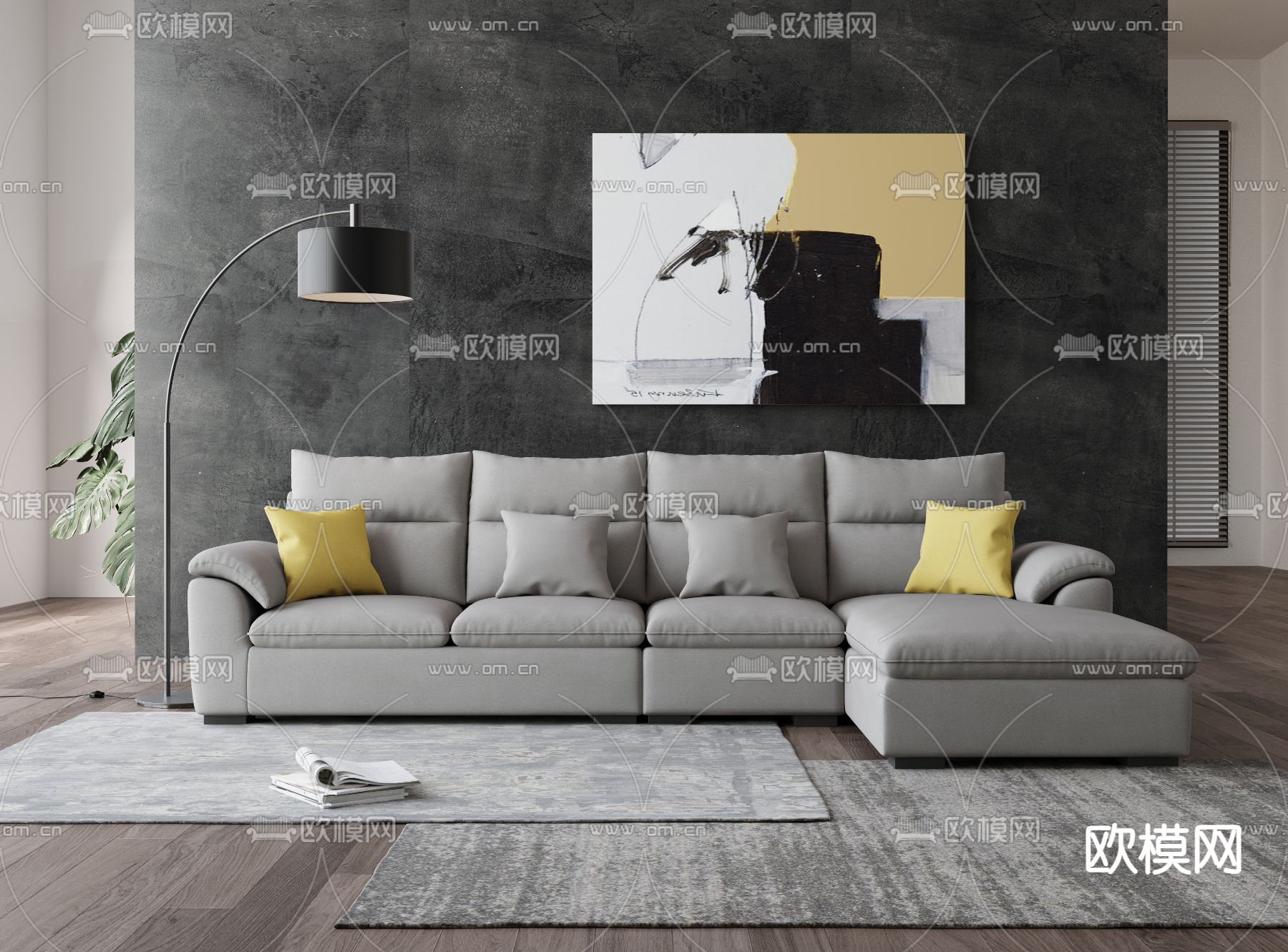 侘寂风灰色沙发3d模型下载（渲染图1）