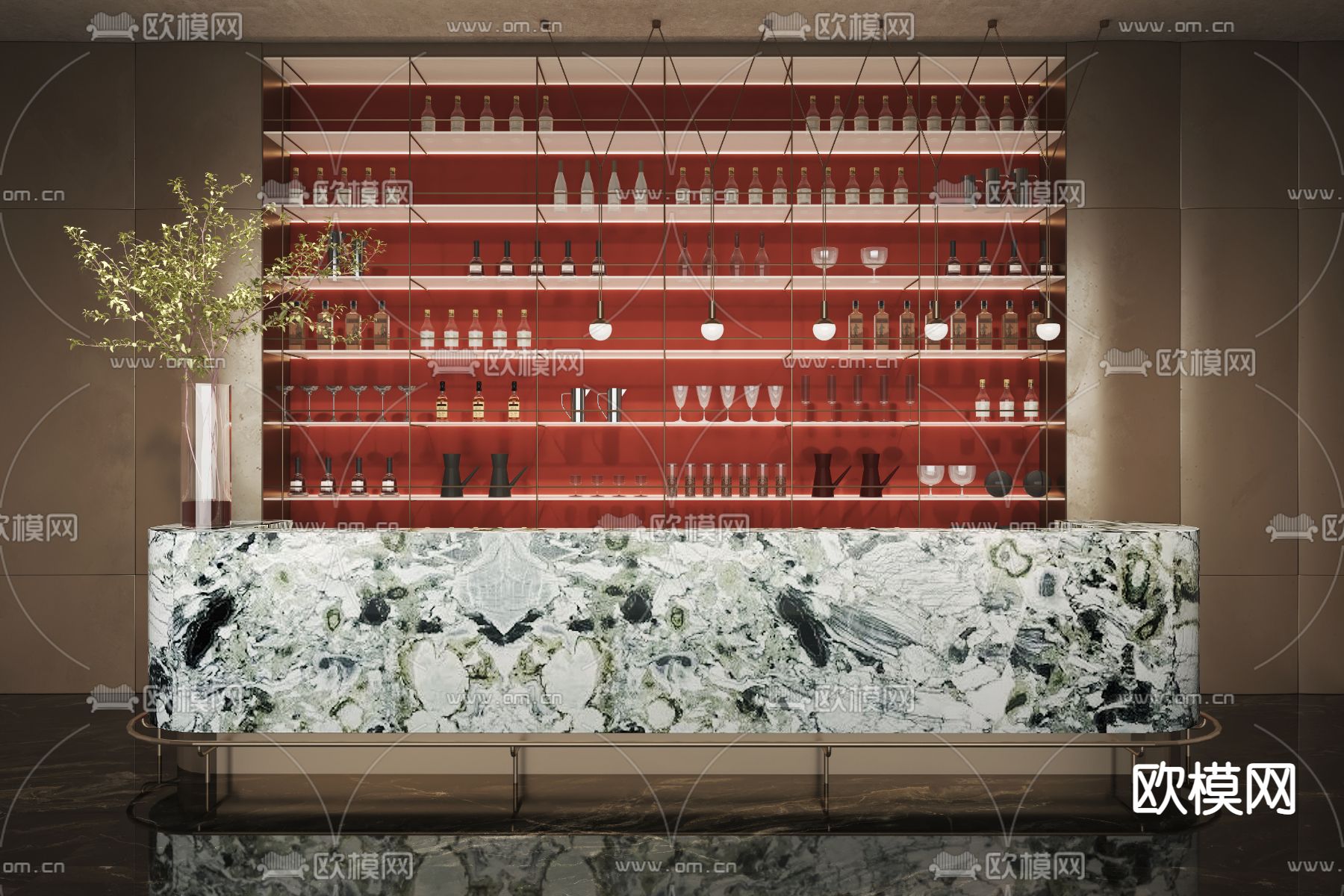 矩阵纵横 新中式大理石水吧台su模型下载