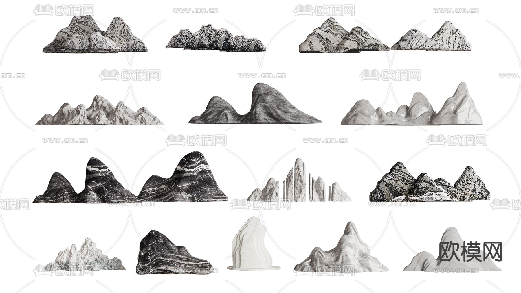 新中式假山 景观石小品3d模型