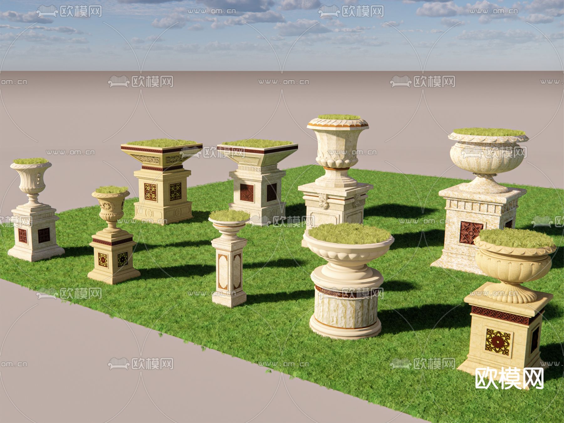 欧式立柱花钵su模型下载（渲染图1）