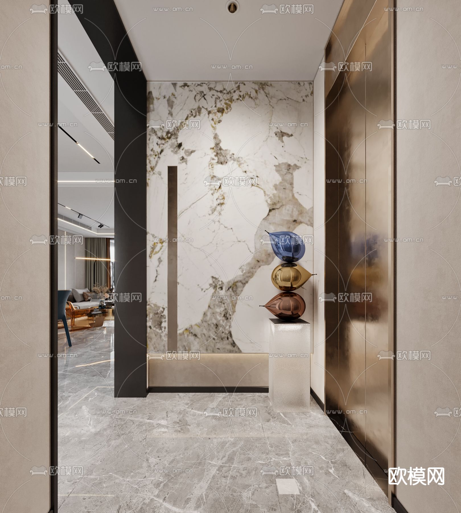 现代别墅客餐厅3d模型下载（渲染图3）