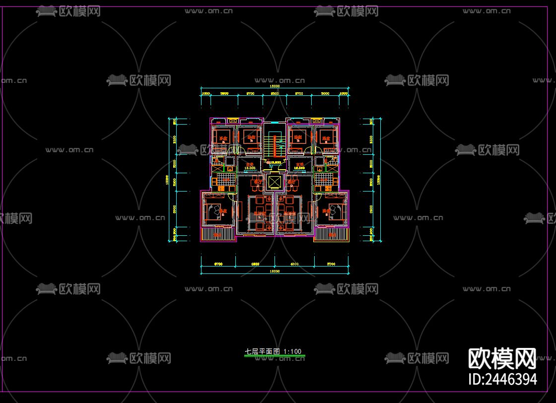 住宅楼户型CAD施工图下载（渲染图6）
