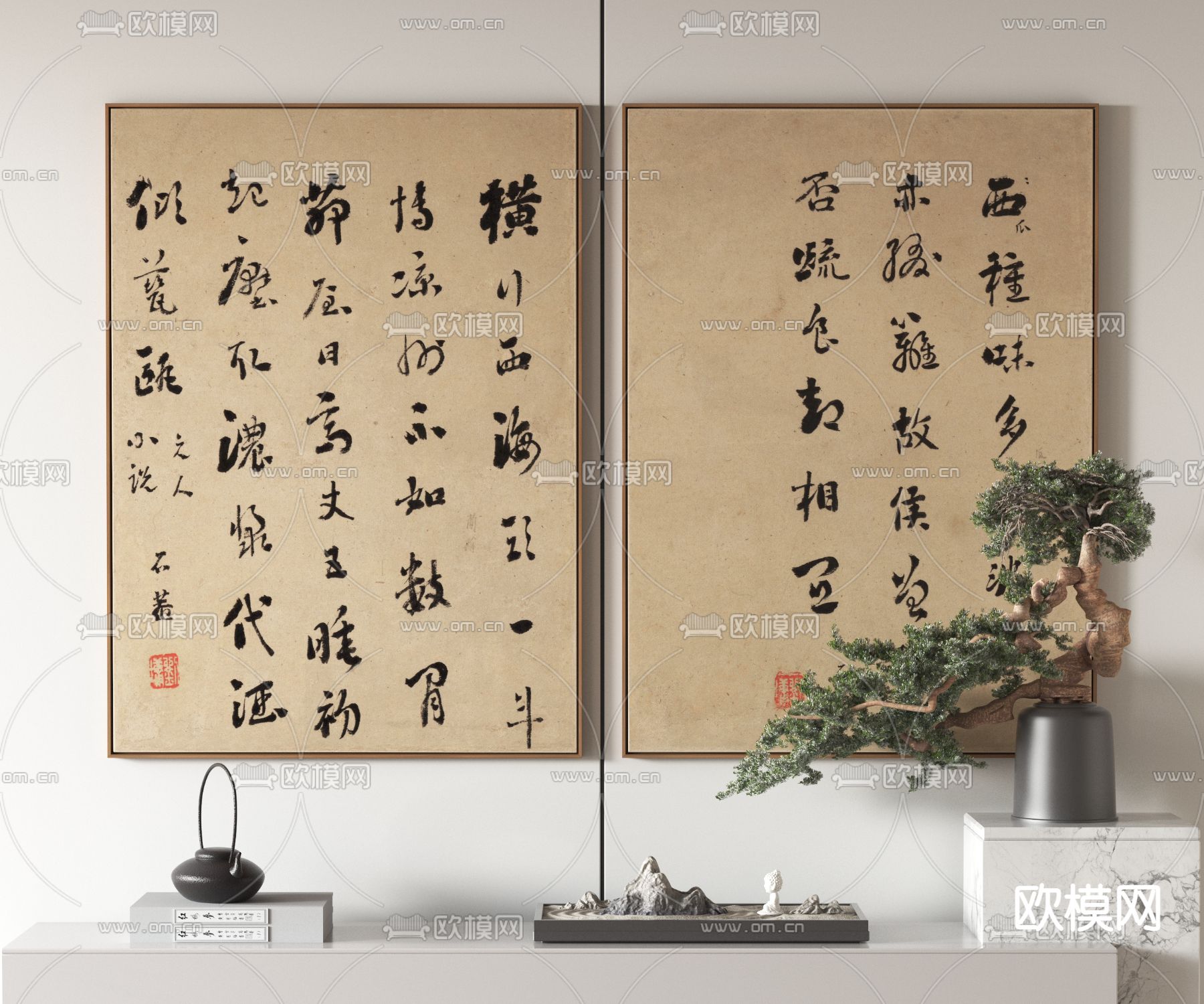 新中式字画 挂画 书法3d模型下载_ID12273953_3dmax免费模型-欧模网