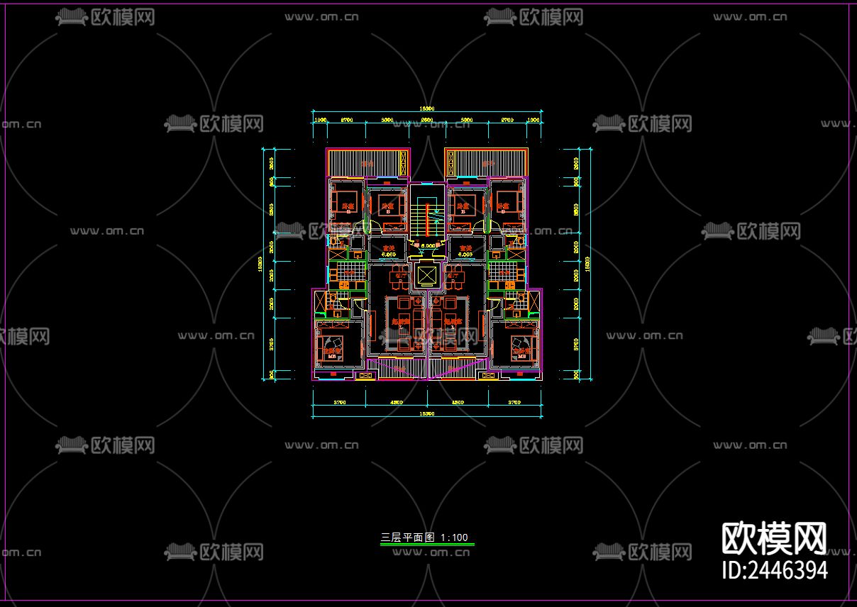 住宅楼户型CAD施工图下载（渲染图5）