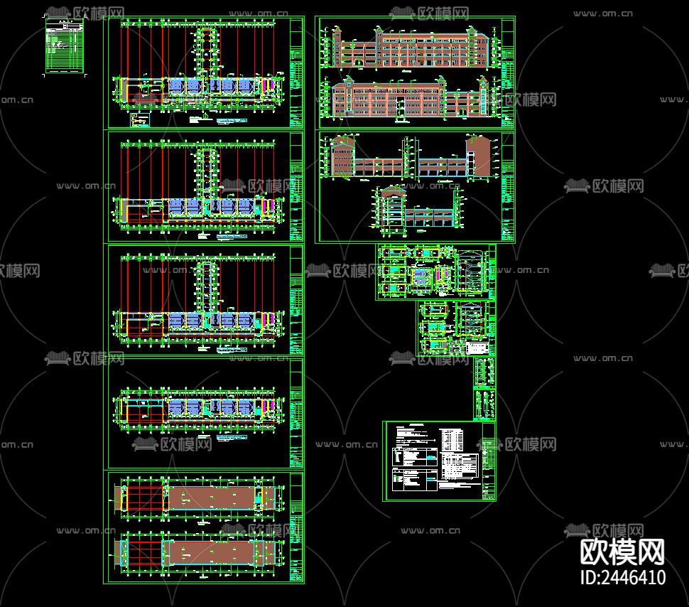 四层框架结构教学楼建筑cad施工图下载（渲染图1）