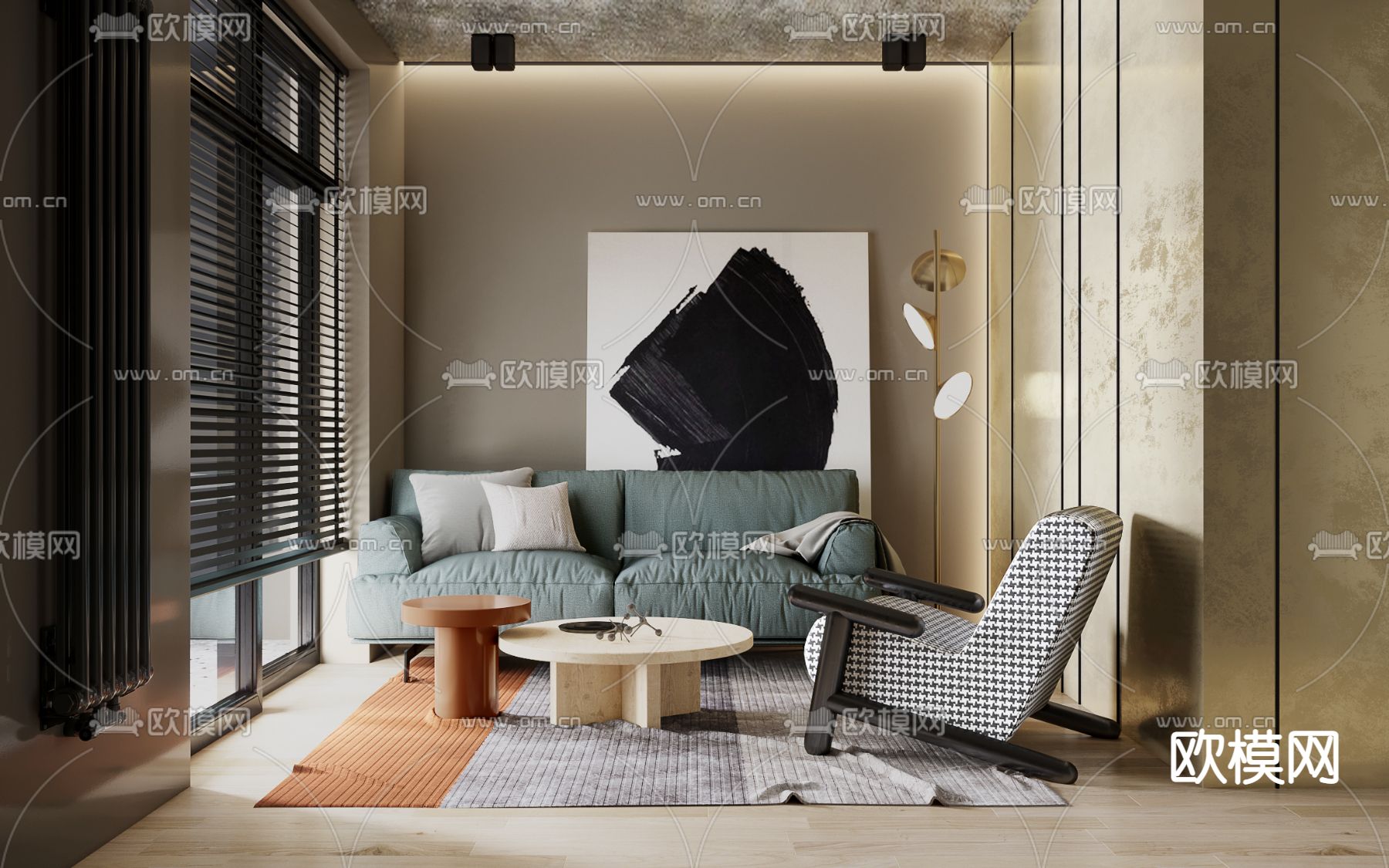 Cartelle设计 北欧布艺沙发组合su模型下载