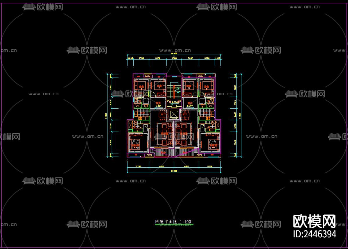 住宅楼户型CAD施工图下载（渲染图7）