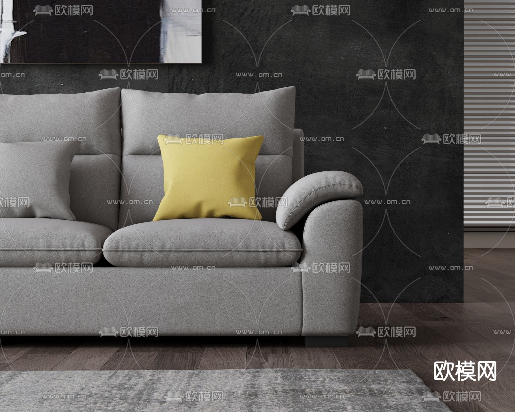 侘寂风灰色沙发3d模型下载（渲染图3）