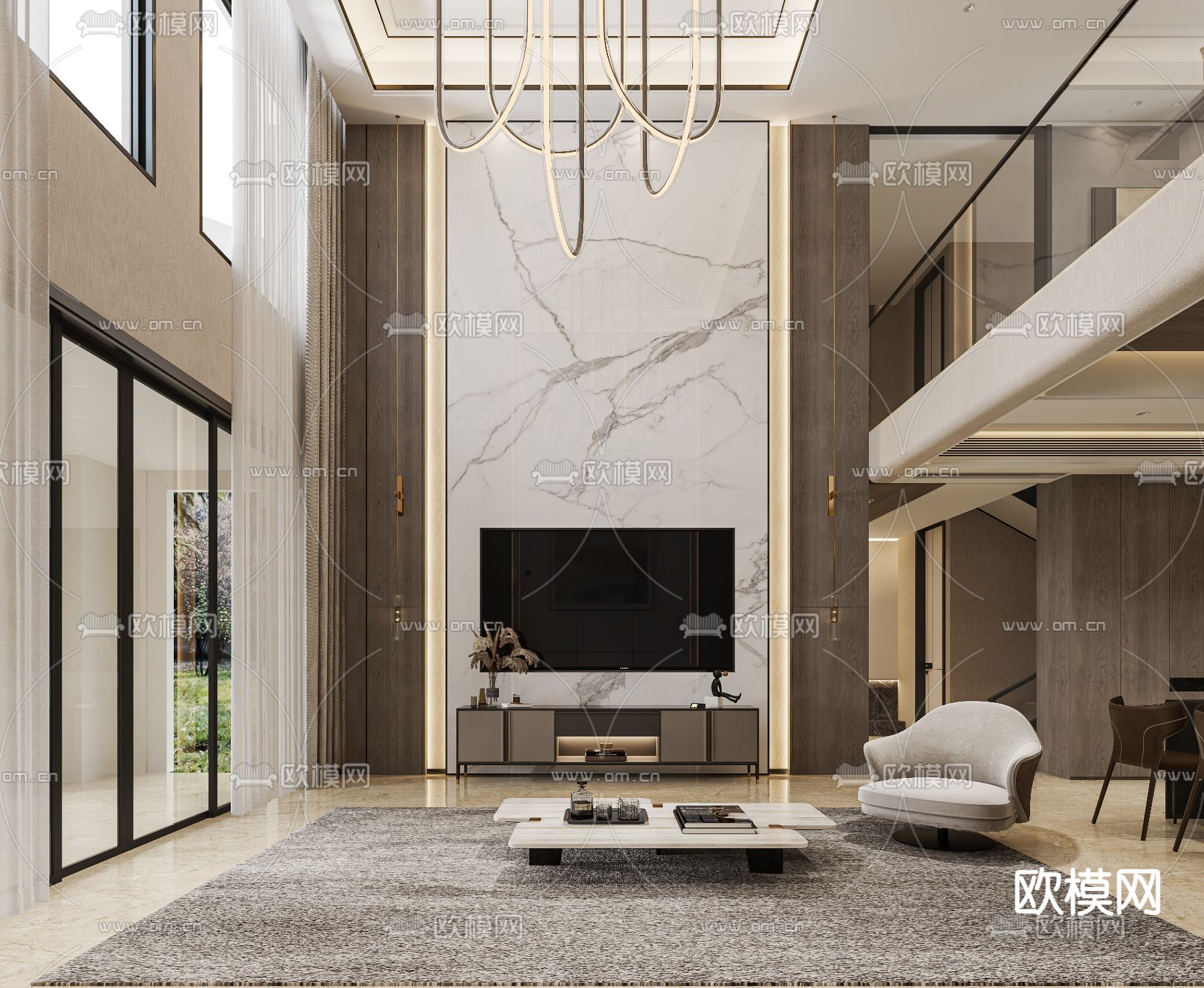 奶油风客餐厅3d模型下载（渲染图3）