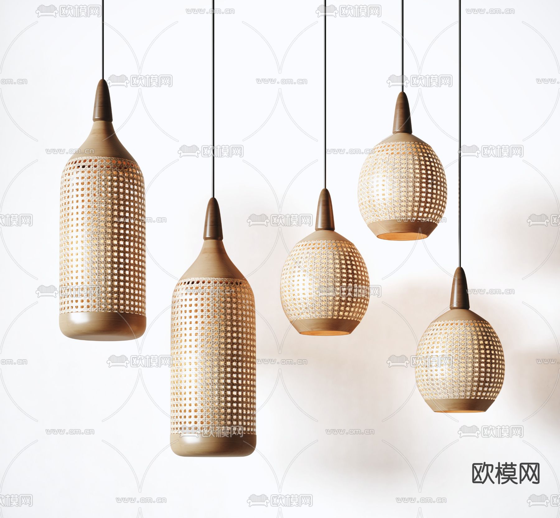 东南亚藤编吊灯3d模型下载