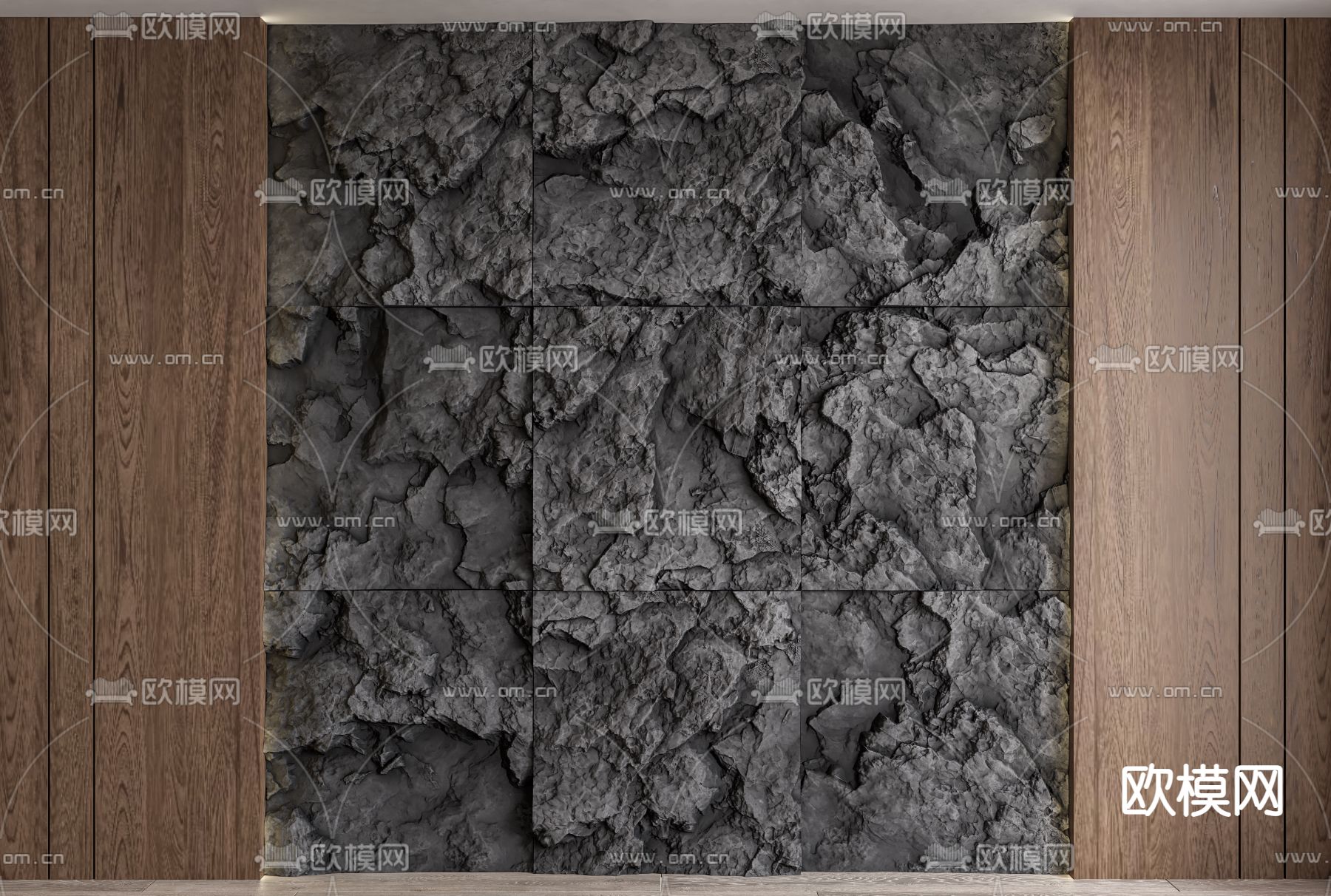 现代毛石墙su模型下载（渲染图1）