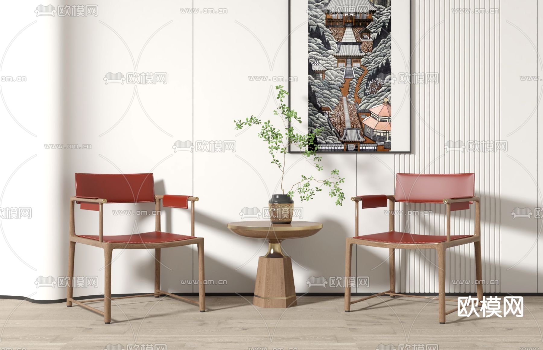 新中式休闲椅子su模型下载（渲染图1）