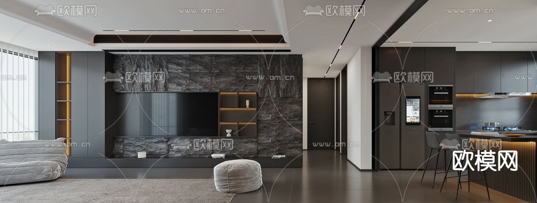 暗黑风客餐厅3d模型下载（渲染图2）