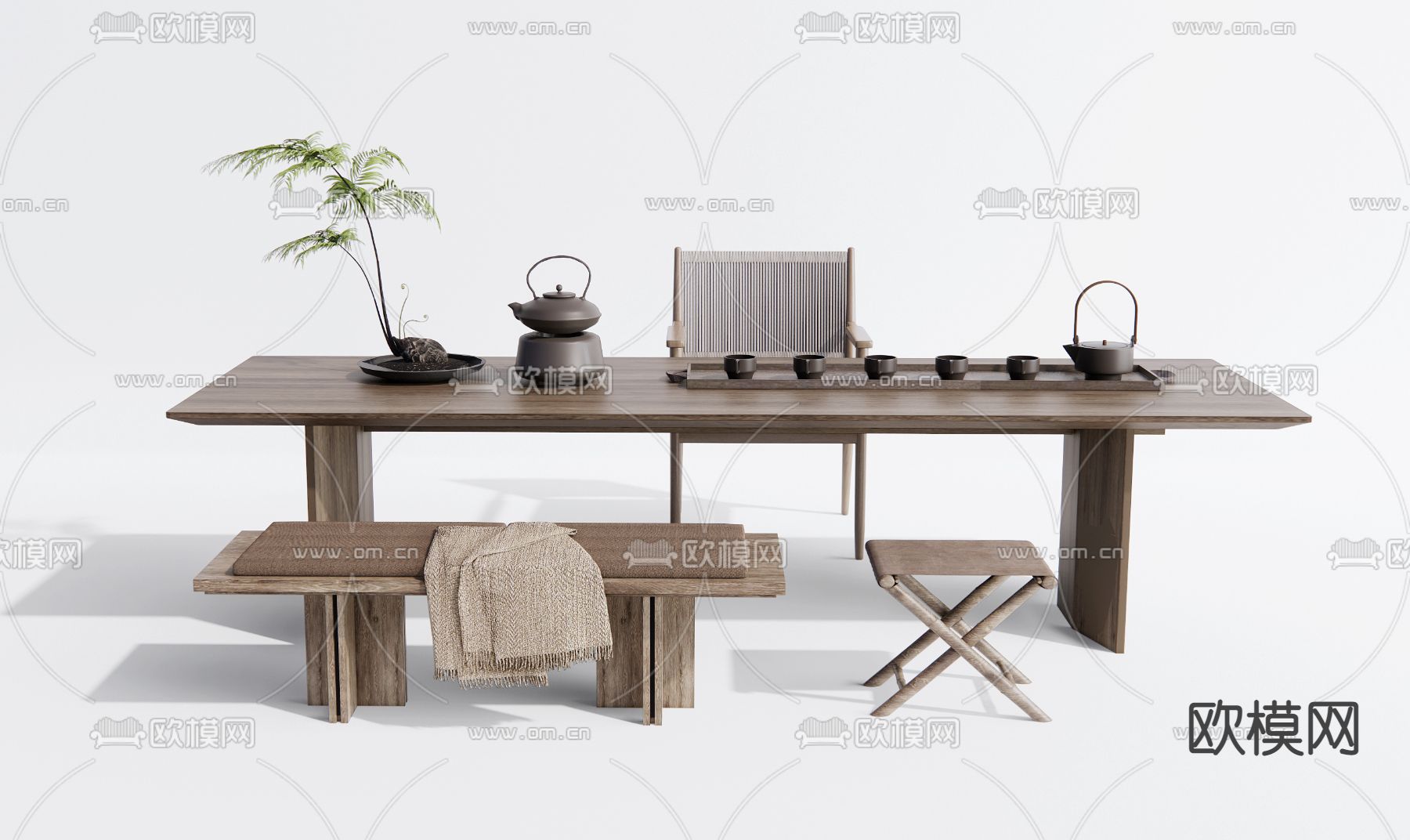 新中式茶桌椅su模型