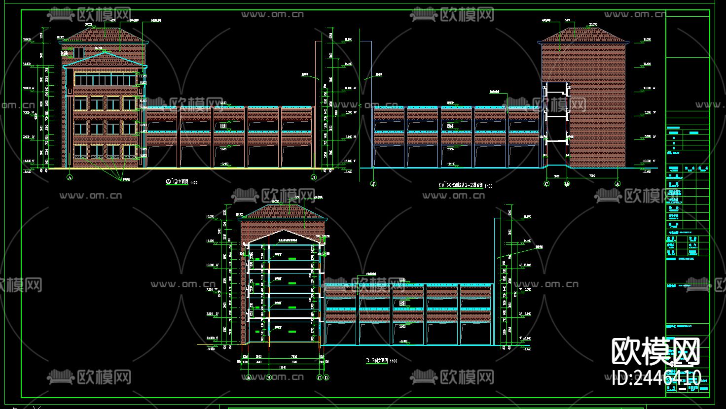 四层框架结构教学楼建筑cad施工图下载（渲染图3）